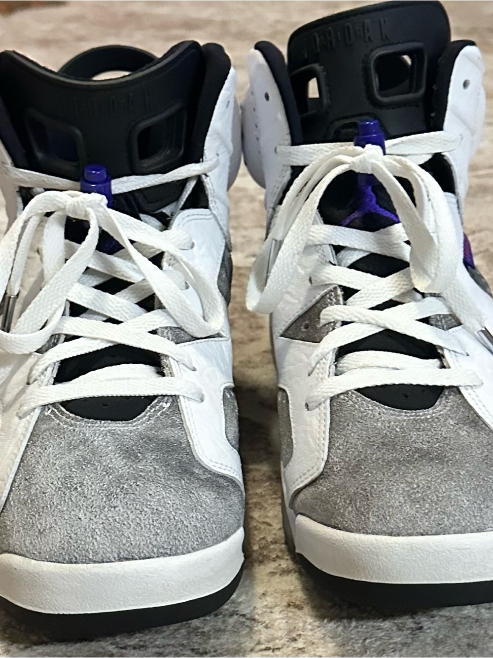Retro Jordan 6s White, Gray, Black & Purple High-Top Sneakers
